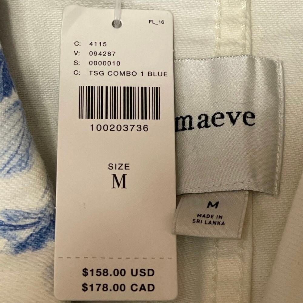 NEW Anthropologie Maeve White Blue Floral Long Sleeve Denim Jean Jacket Size M - Picture 4 of 5